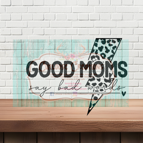 Good moms say bad words lighting bolt leopard (Black)