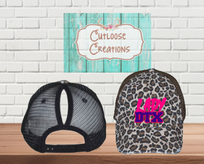 Women's Distressed PONYTAIL Hat Leopard/Black