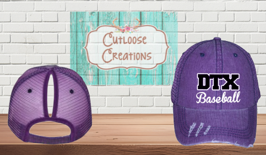 DTX Baseball Women's Distressed PONYTAIL Hat Purple