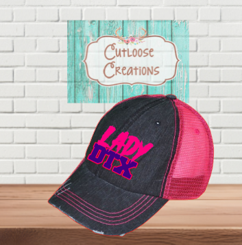 Women's Distressed Hat Black/Neon Pink