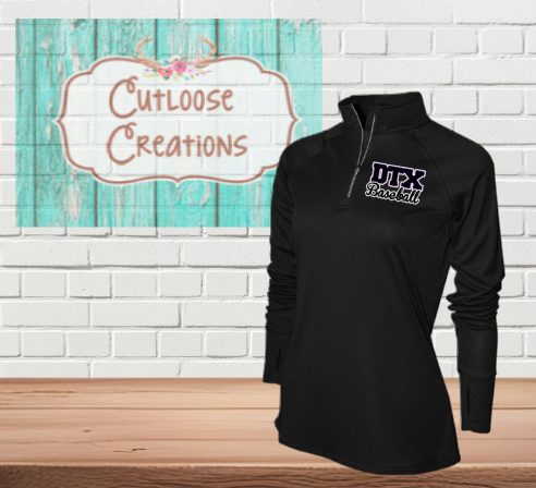 DTX Baseball Black 1/4 zip Pullover LADIES